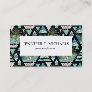 Abstract Geometric Palms & Waves Pattern Business Card