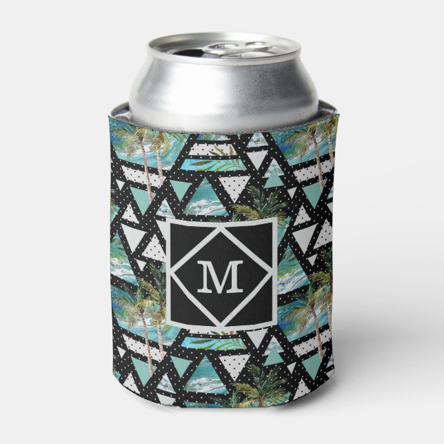 Abstract Geometric Palms & Waves Pattern Can Cooler (Can Front)