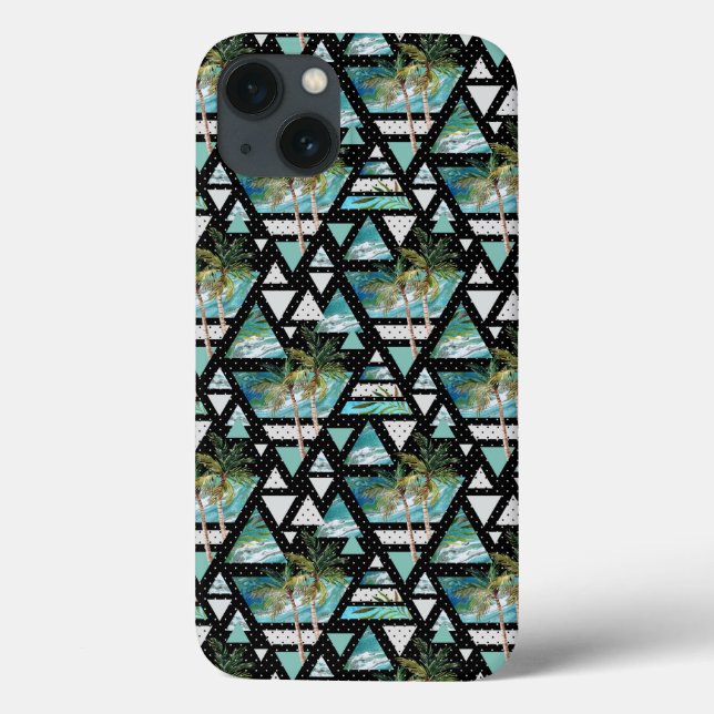 Abstract Geometric Palms & Waves Pattern Case-Mate iPhone Case (Back)