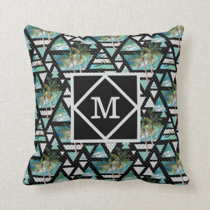 Abstract Geometric Palms & Waves Pattern Cushion