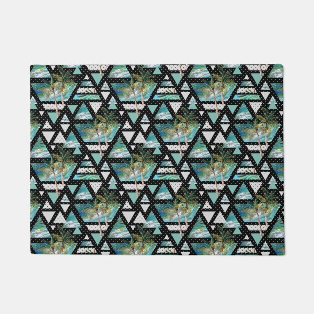 Abstract Geometric Palms & Waves Pattern Doormat (Front)