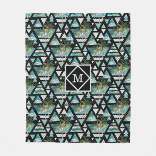 Abstract Geometric Palms & Waves Pattern Fleece Blanket
