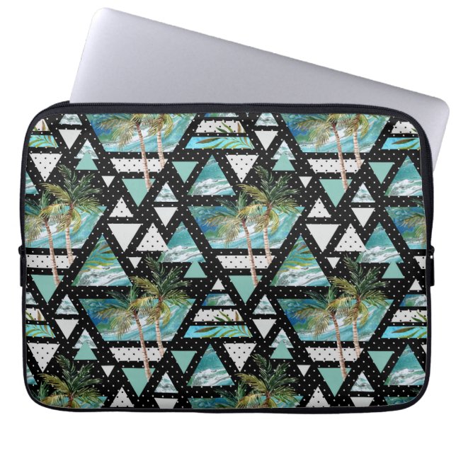 Abstract Geometric Palms & Waves Pattern Laptop Sleeve (Front)