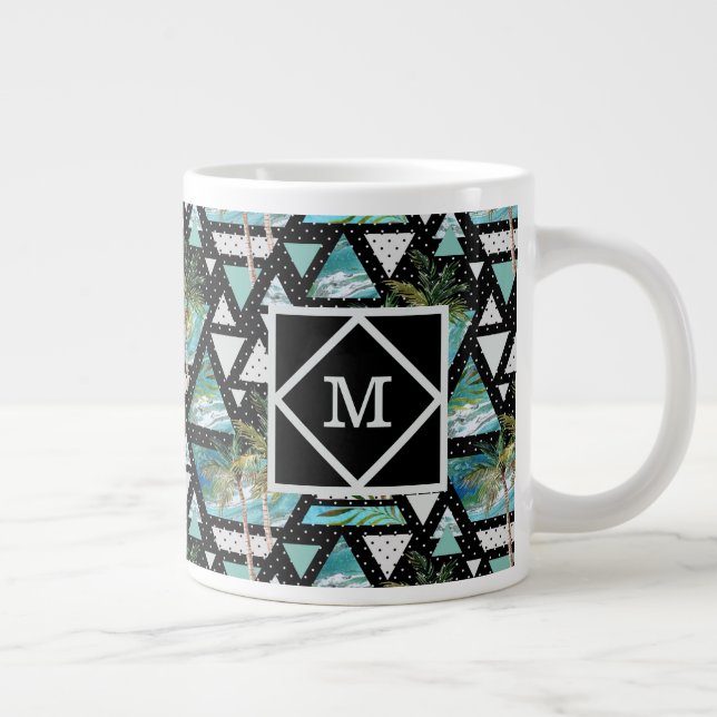 Abstract Geometric Palms & Waves Pattern Large Coffee Mug (Right)