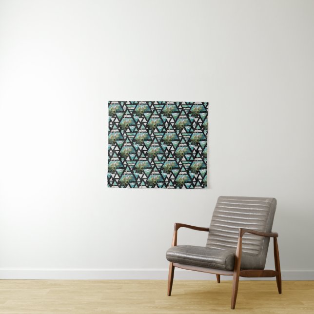 Abstract Geometric Palms & Waves Pattern Tapestry (In Situ (Horizontal))
