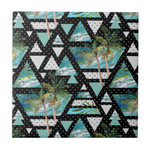 Abstract Geometric Palms & Waves Pattern Tile