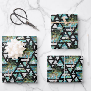 Abstract Geometric Palms & Waves Pattern Wrapping Paper Sheet