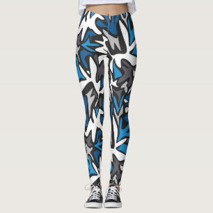abstract, geometric, pattern, black and blue throw leggings