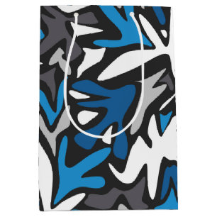 abstract, geometric, pattern, black and blue throw medium gift bag