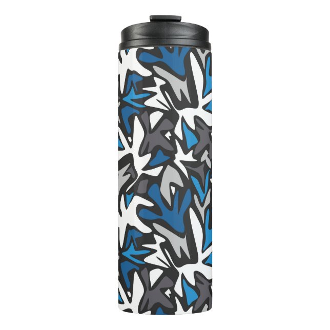abstract, geometric, pattern, black and blue throw thermal tumbler (Front)