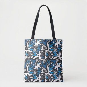 abstract, geometric, pattern, black and blue throw tote bag