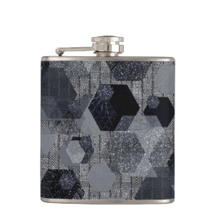 Abstract geometric pattern, black and gray .  hip flask