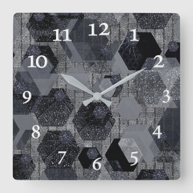Abstract geometric pattern, black and grey .  square wall clock (Front)