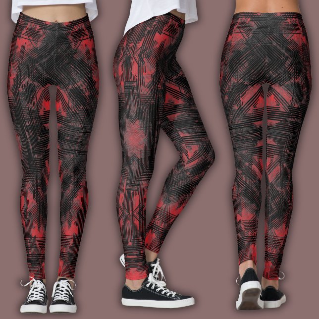 Abstract Geometric Pattern | Black and Red Leggings (Creator Uploaded)