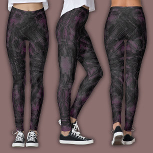 Abstract Geometric Pattern Black and Wine Leggings