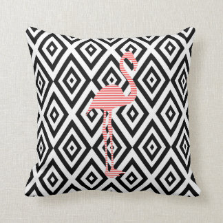 Abstract geometric pattern - black - pink flamingo cushion