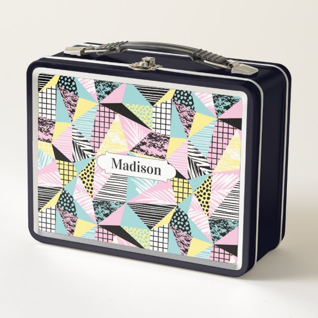 Abstract Geometric Pattern custom name lunch boxes (Front)