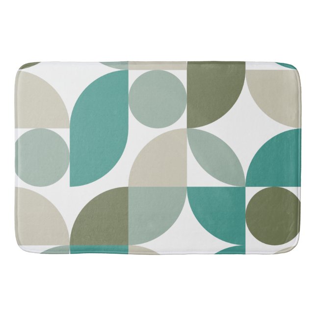 Abstract Geometric Pattern Green Teal Bath Mat (Front)