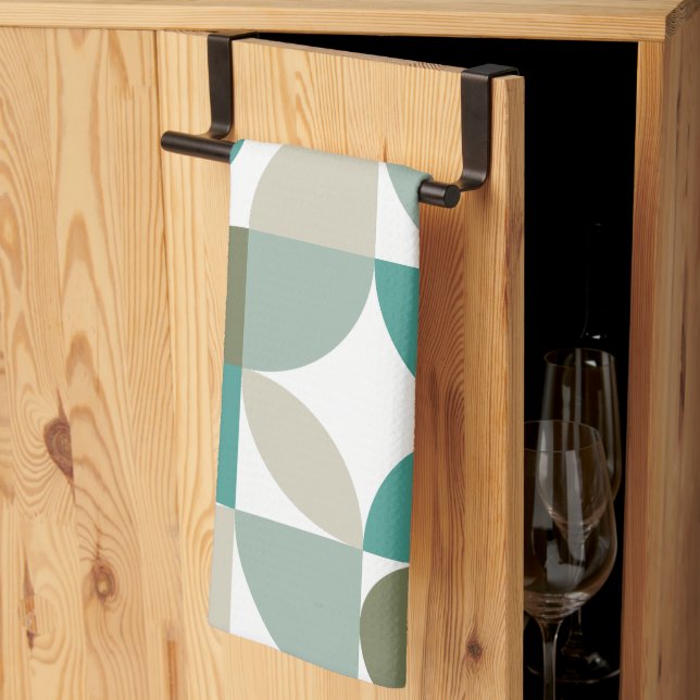 Abstract Geometric Pattern Green Teal Tea Towel (Thirds Fold)
