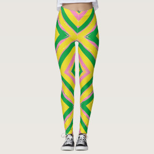 Abstract Geometric Pattern   Green, Yellow & Pink Leggings