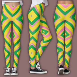 Abstract Geometric Pattern   Green, Yellow & Pink Leggings