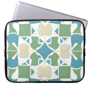 Abstract Geometric Pattern in Green and Blue Laptop Sleeve