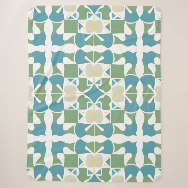 Abstract Geometric Pattern in Green and Blue Sherpa Blanket (Front)