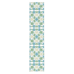 Abstract Geometric Pattern in Green and Blue Short Table Runner