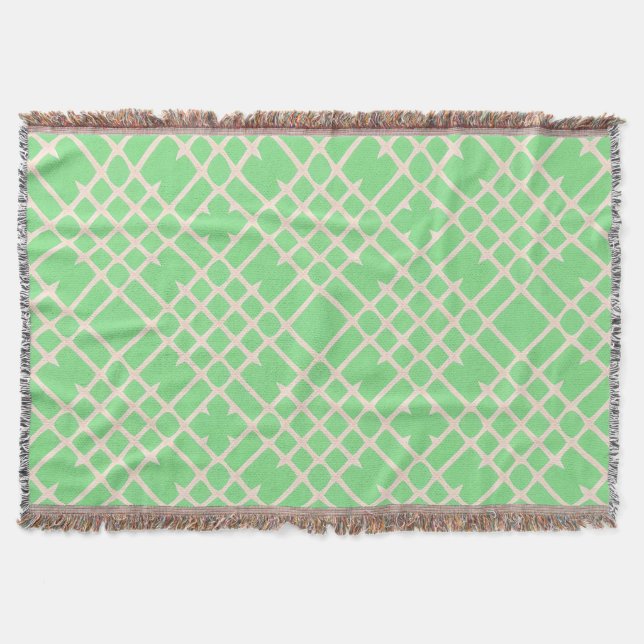 Abstract Geometric Pattern in Light Green Throw Blanket (Front)
