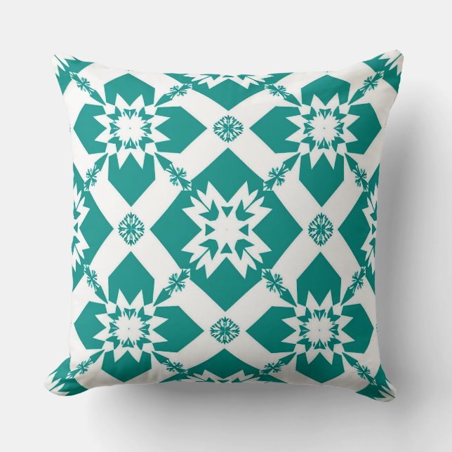 Abstract Geometric Pattern in White and Green Cushion (Front)