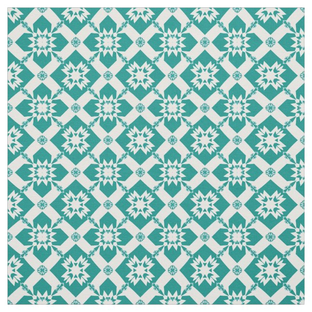 Abstract Geometric Pattern in White and Green Fabric (Swatch)