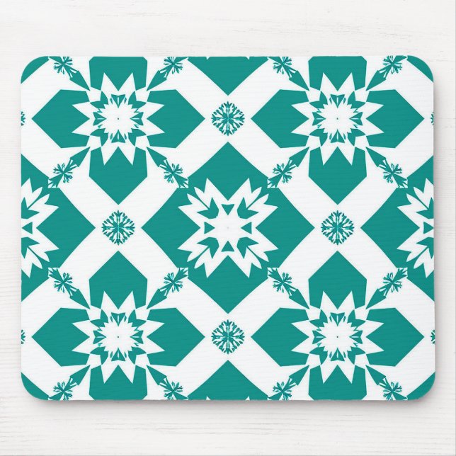 Abstract Geometric Pattern in White and Green Mouse Pad (Front)