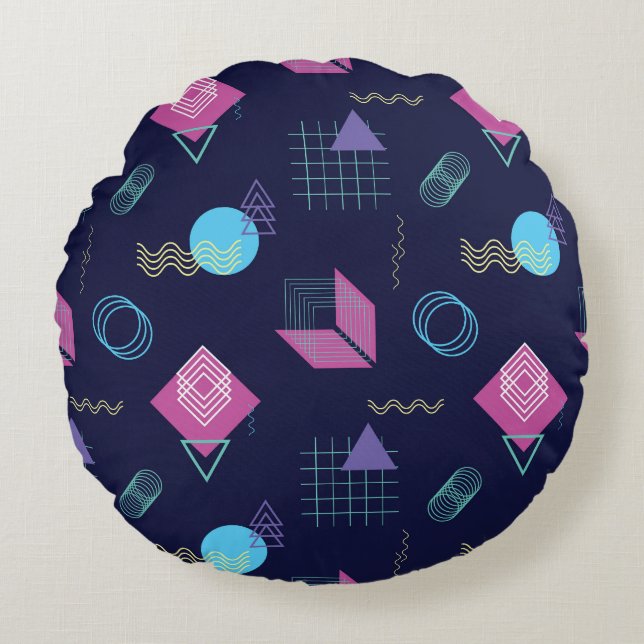 Abstract geometric pattern, line shapes. round cushion (Front)