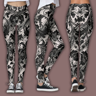 Abstract Geometric Pattern   Monochrome Vortex Leggings