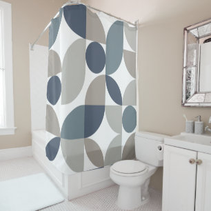 Abstract Geometric Pattern Navy Blue Grey Shower Curtain