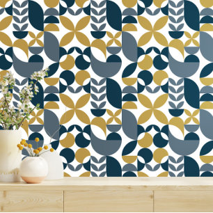 Abstract Geometric Pattern Navy, Mustard Wallpaper