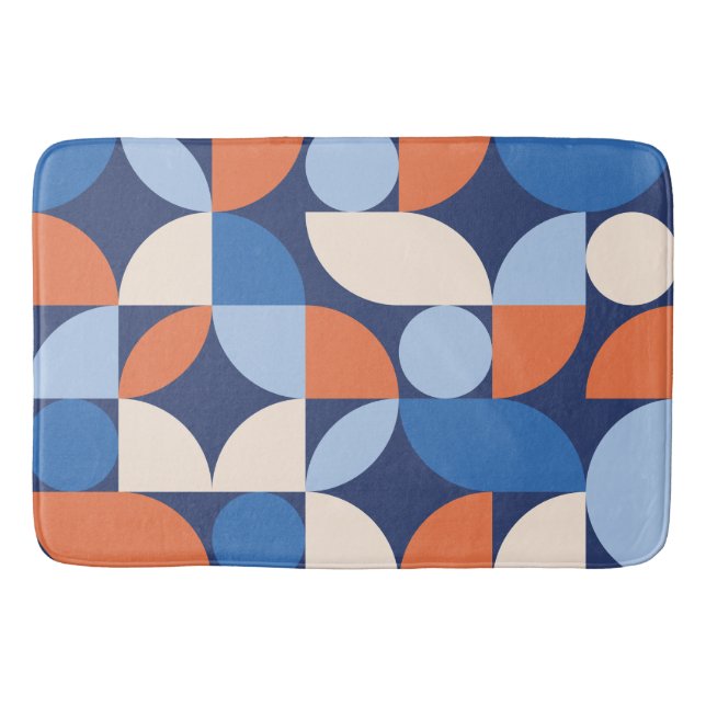 Abstract Geometric Pattern Orange Blue Bath Mat (Front)