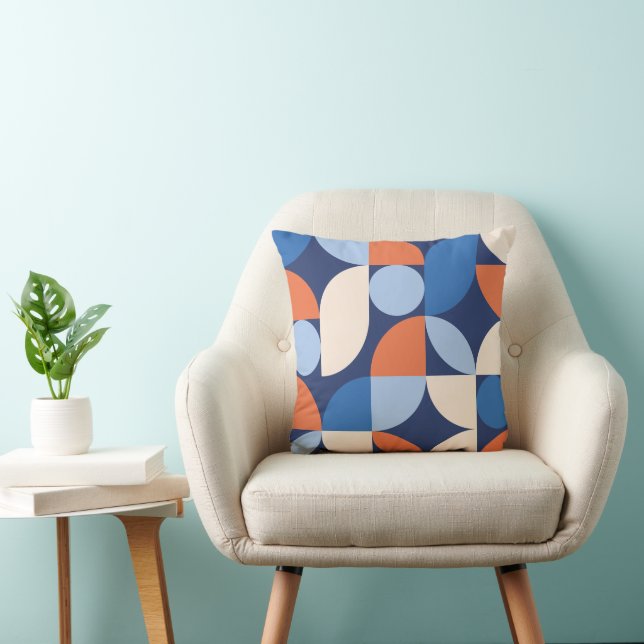 Abstract Geometric Pattern Orange Blue Cushion (Chair)