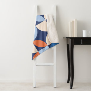 Abstract Geometric Pattern Orange Blue Sherpa Blanket