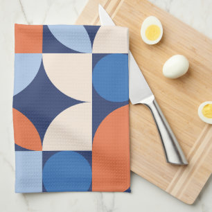 Abstract Geometric Pattern Orange Blue Tea Towel
