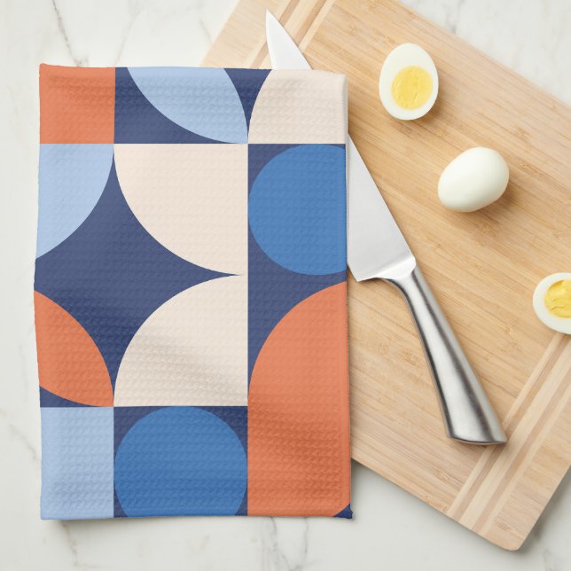 Abstract Geometric Pattern Orange Blue Tea Towel (Quarter Fold)