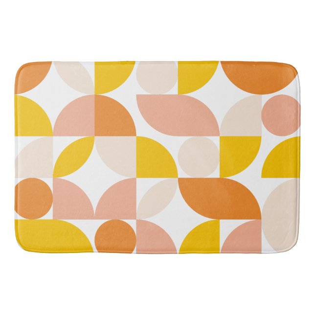 Abstract Geometric Pattern Peach Orange Yellow Bath Mat (Front)