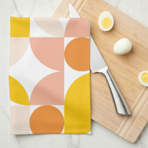 Abstract Geometric Pattern Peach Orange Yellow Tea Towel