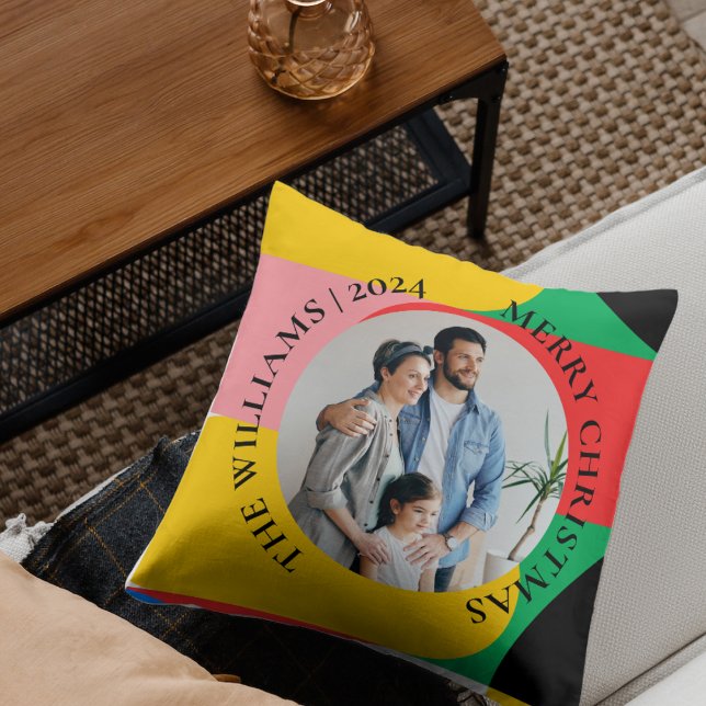 Abstract Geometric Pattern Photo Merry Christmas Cushion (Abstract Geometric Pattern Photo Merry Christmas Throw Pillow)