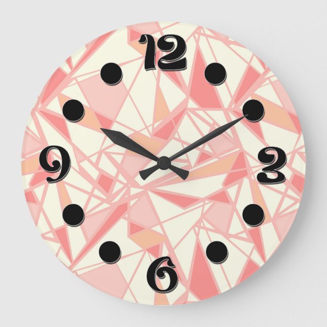 Abstract geometric pattern pink beige large clock (Front)