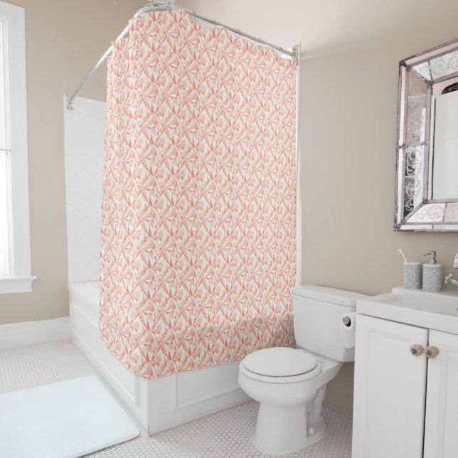 Abstract geometric pattern pink beige shower curtain (In Situ)