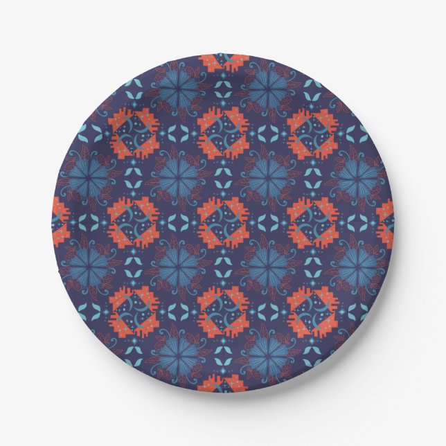 Abstract geometric pattern with alternating red  paper plate (Front)