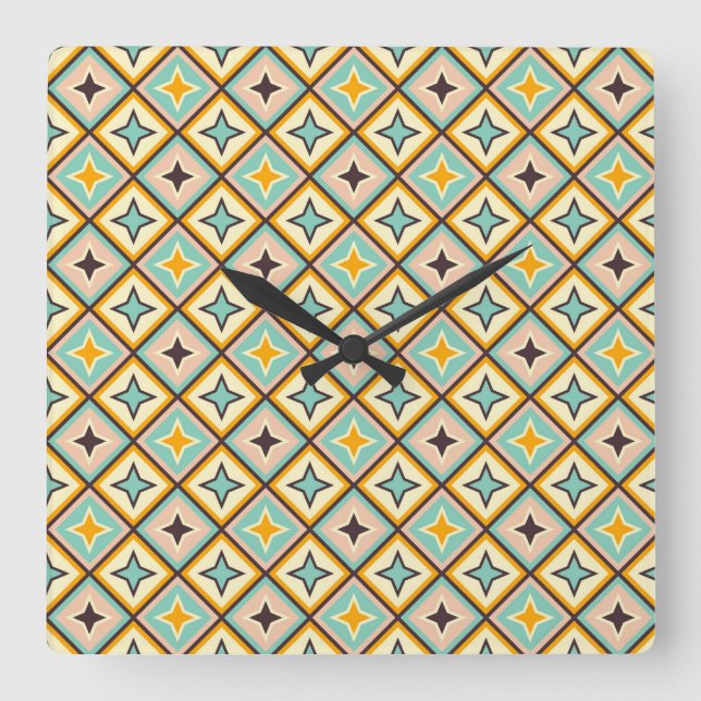 Abstract geometric pattern with diamond shapes square wall clock (Front)