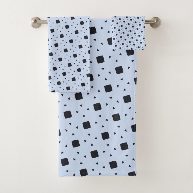 Abstract Geometric Pattern with Squares & Triangle Bath Towel Set (Insitu)
