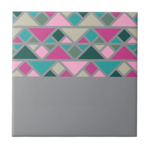 Abstract geometric pink fuchsia turquoise grey tile